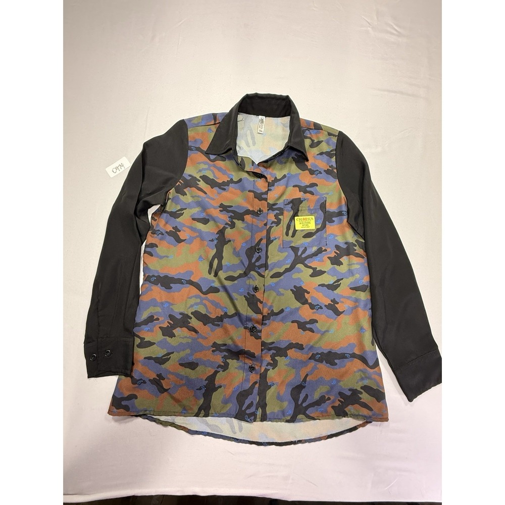 Crooks & Castles Men's Multicolor Camo Long Sleeve Button-Up Shirt XS